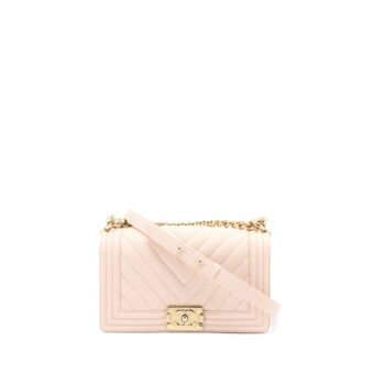 Chanel Medium Boy Bag Chevron Caviar Light Pink LGHW