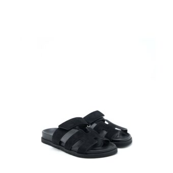 Hermes Size 37.5 Chypre Sandal Suede Black SHW