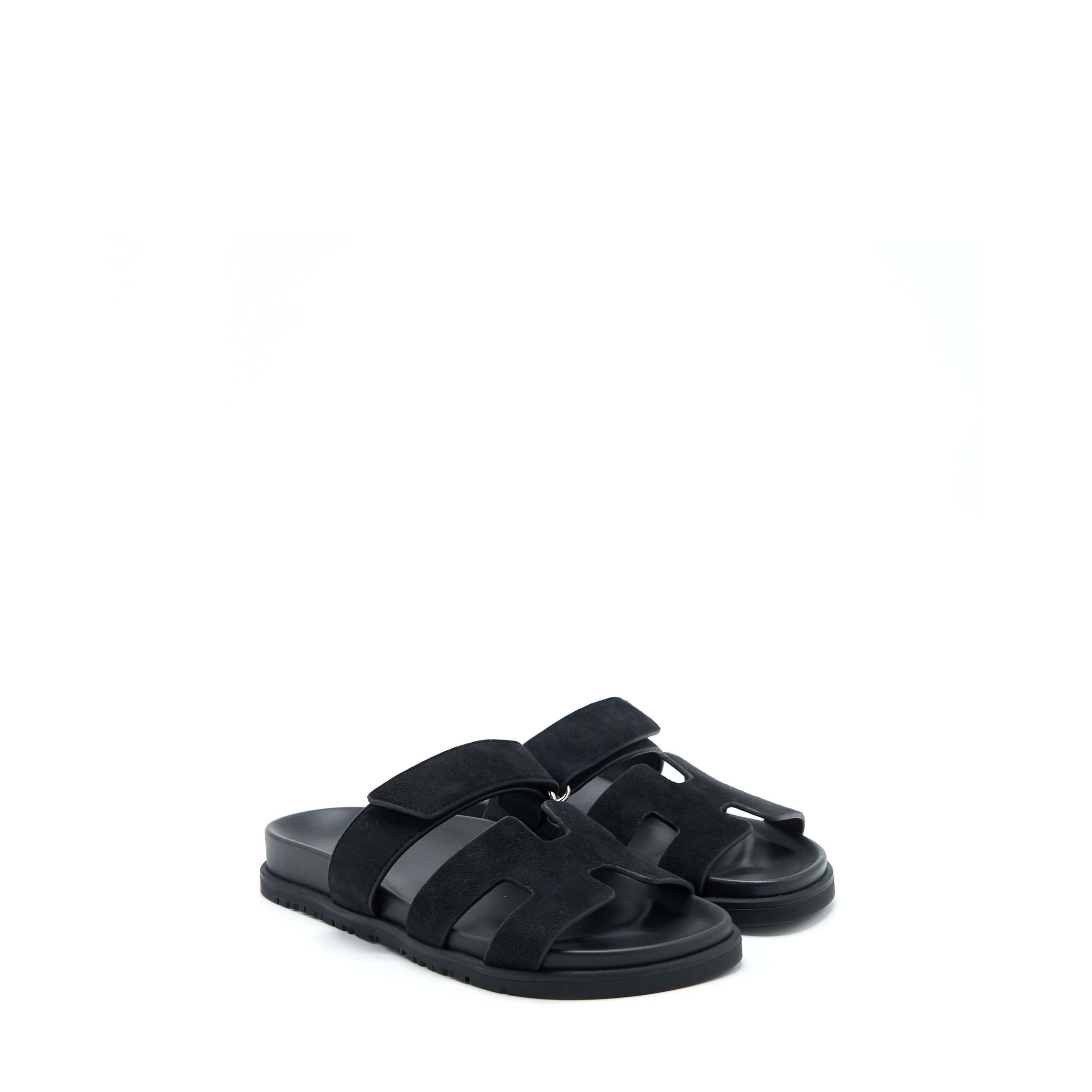 Hermes Size 37.5 Chypre Sandal Suede Black SHW
