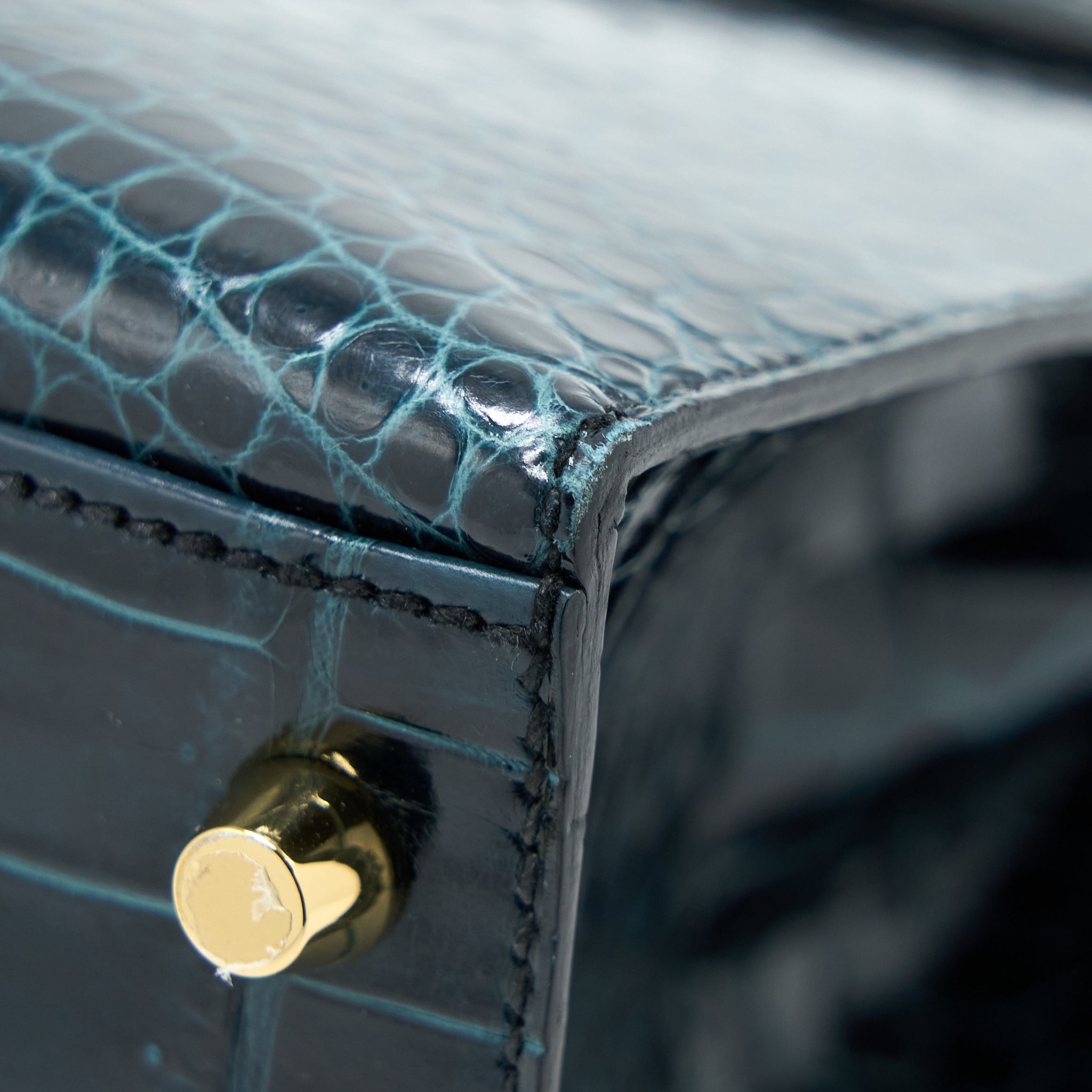 Hermes Kelly 28 Crocodile Porous Kisses V0 Vert Rousseau GHW Stamp D - Image 12