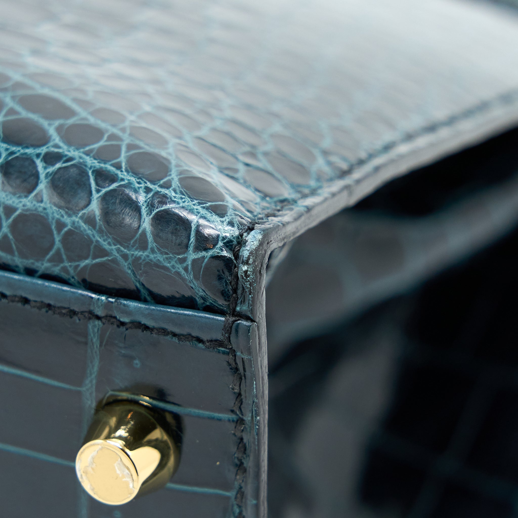 Hermes Kelly 28 Crocodile Porous Kisses V0 Vert Rousseau GHW Stamp D - Image 14
