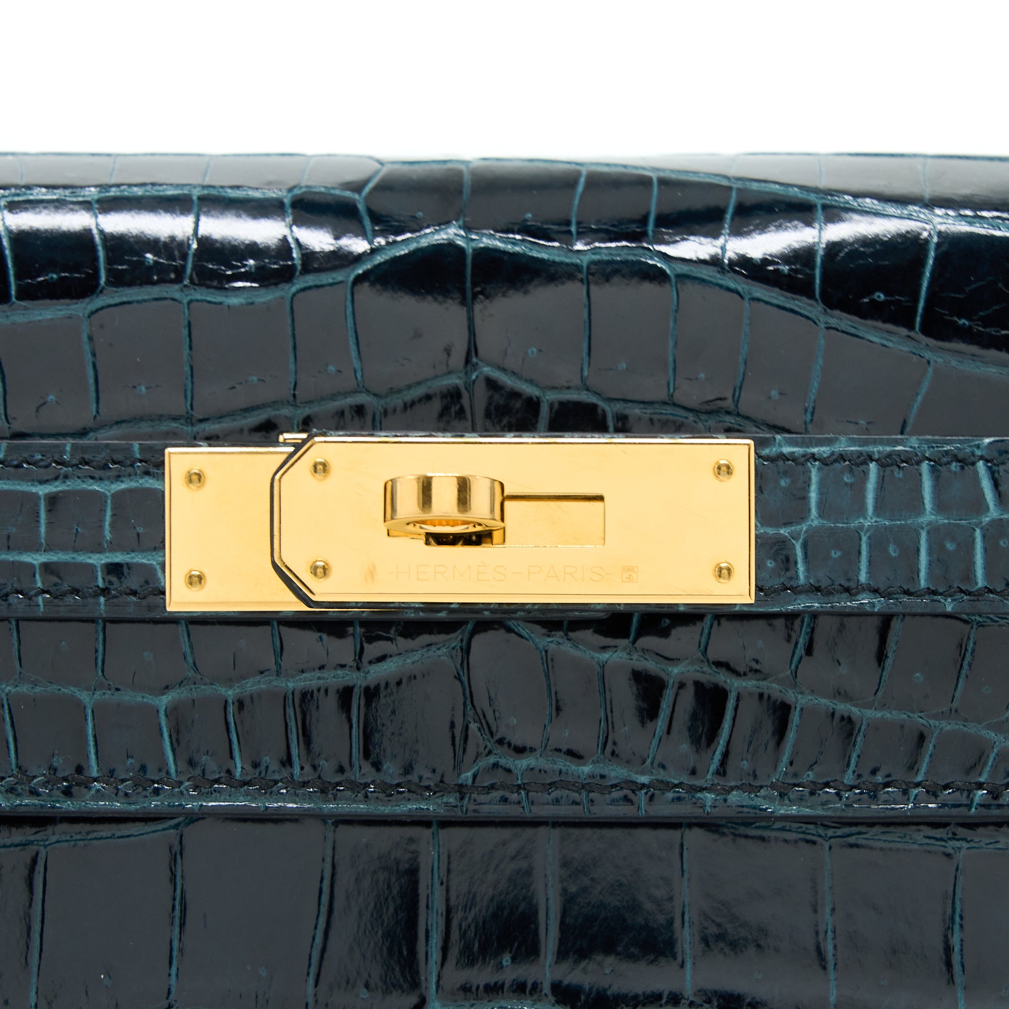 Hermes Kelly 28 Crocodile Porous Kisses V0 Vert Rousseau GHW Stamp D - Image 7