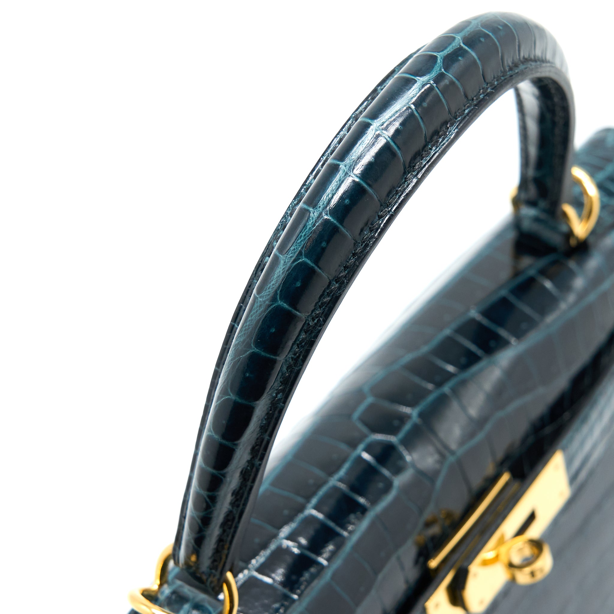 Hermes Kelly 28 Crocodile Porous Kisses V0 Vert Rousseau GHW Stamp D - Image 11