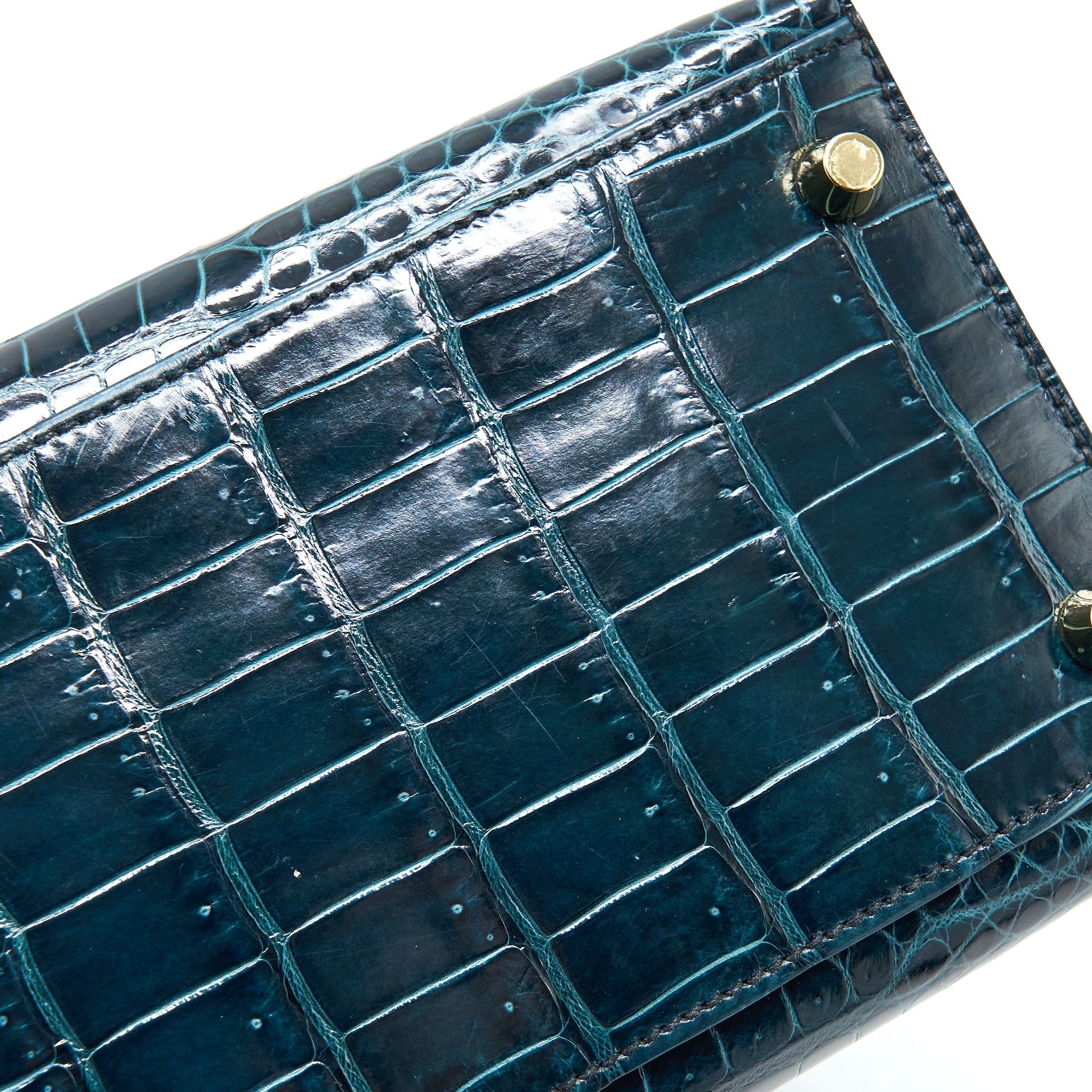 Hermes Kelly 28 Crocodile Porous Kisses V0 Vert Rousseau GHW Stamp D - Image 10
