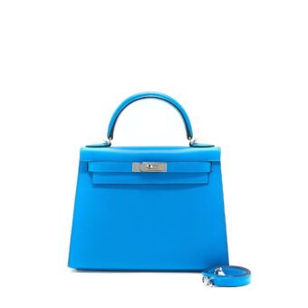 Hermes Kelly 28 Sellier Epsom Blue SHW Stamp A