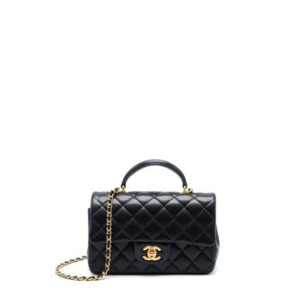 Chanel 21K Top Handle Mini Rectangular Flap Bag Lambskin Black Brushed GHW(Microchip)