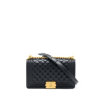 Chanel Medium Boy Bag Caviar Black Brushed GHW (Microchip)