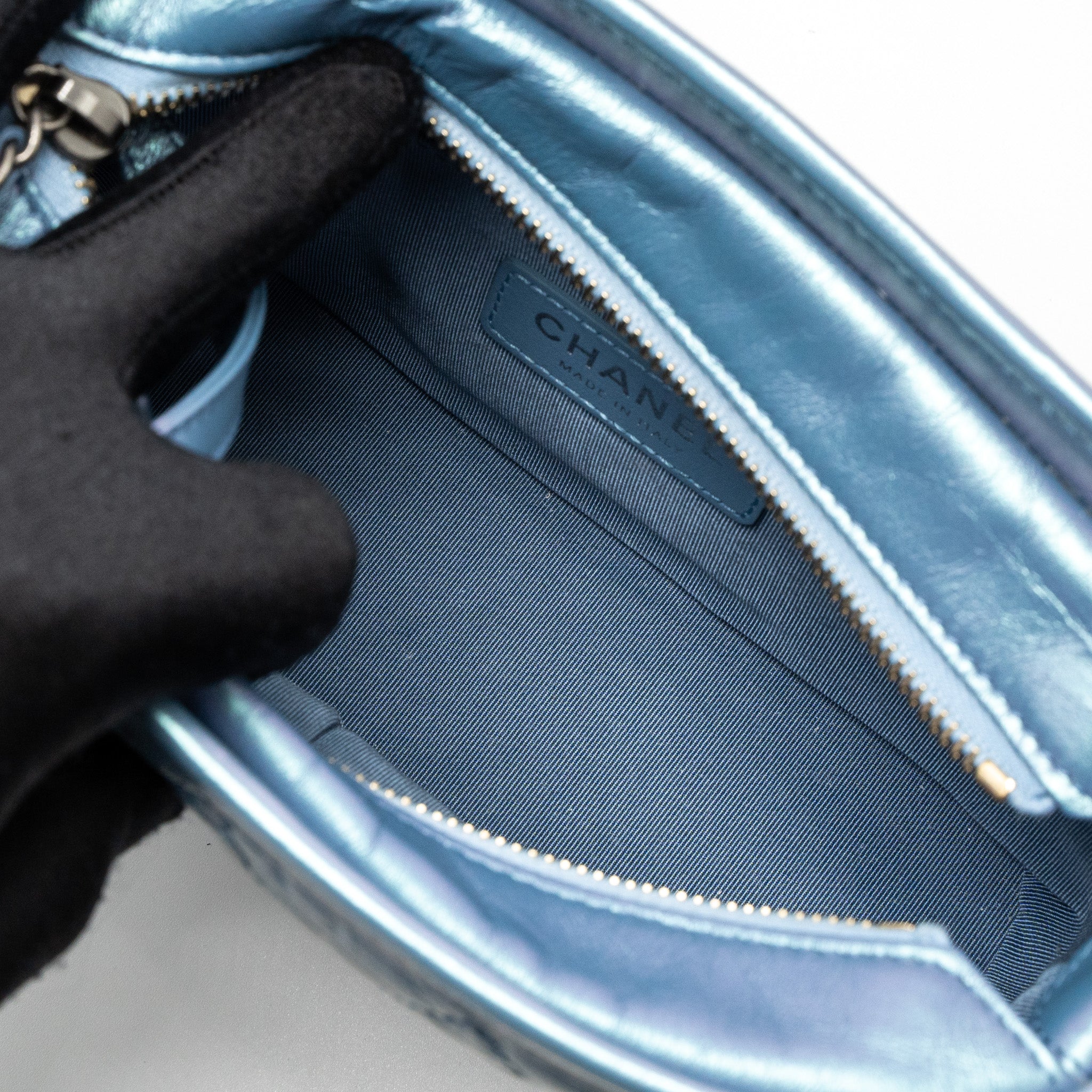 Chanel Small Gabrielle Hobo Bag Aged Calfskin Iridescent Blue Multicolour Hardware - Image 6