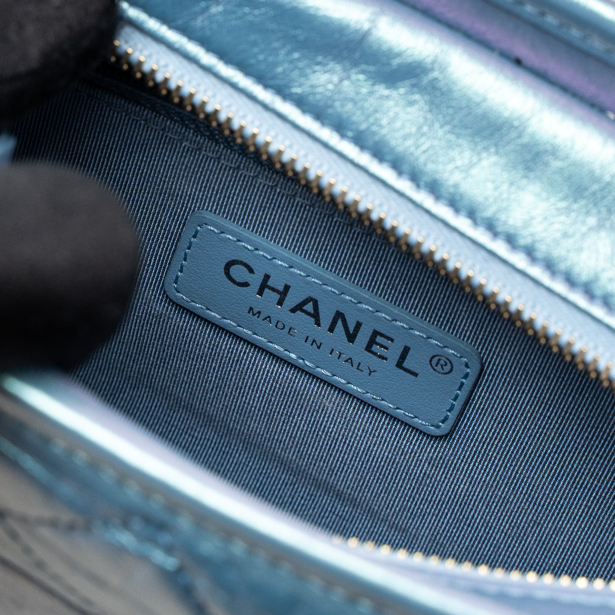 Chanel Small Gabrielle Hobo Bag Aged Calfskin Iridescent Blue Multicolour Hardware - Image 11