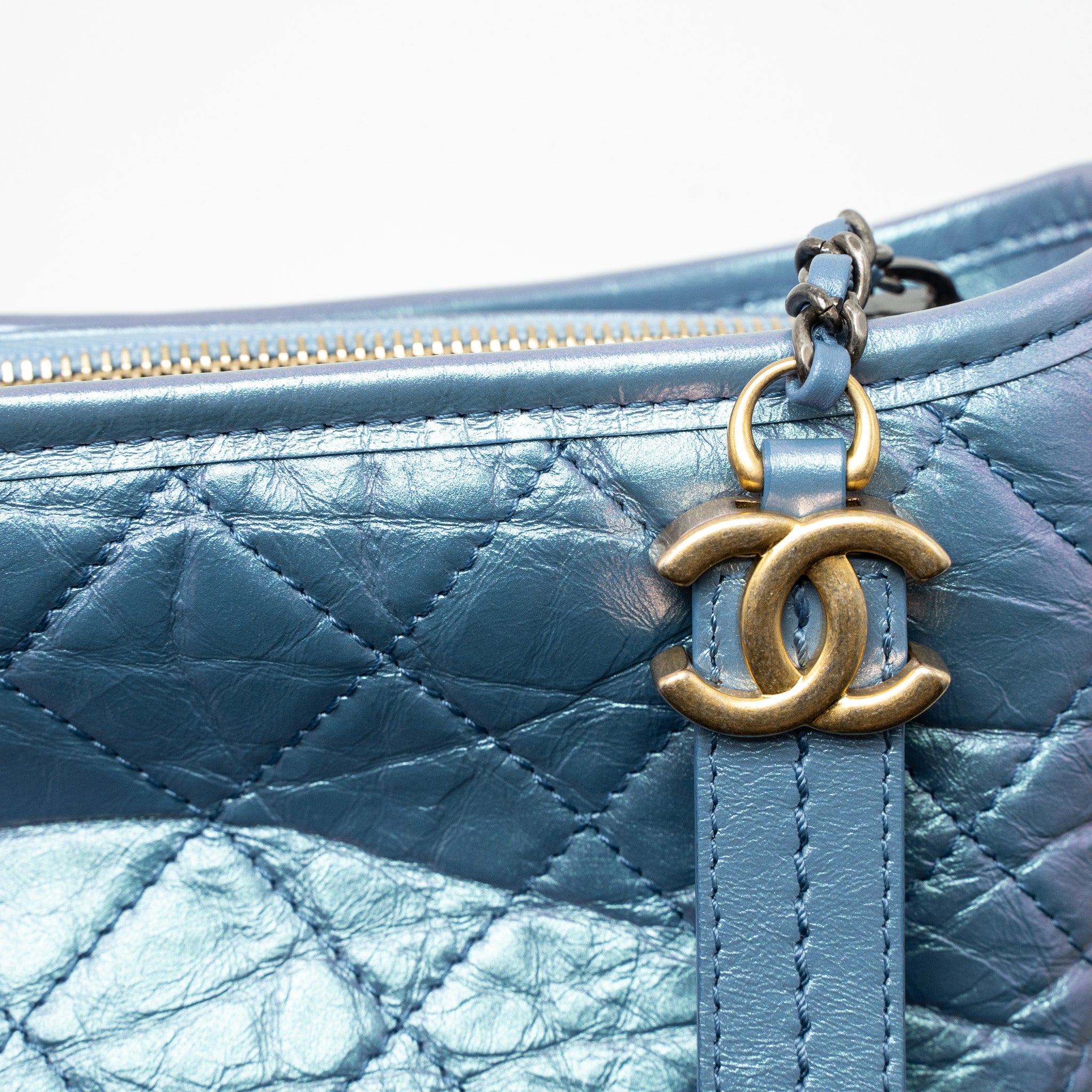 Chanel Small Gabrielle Hobo Bag Aged Calfskin Iridescent Blue Multicolour Hardware - Image 7