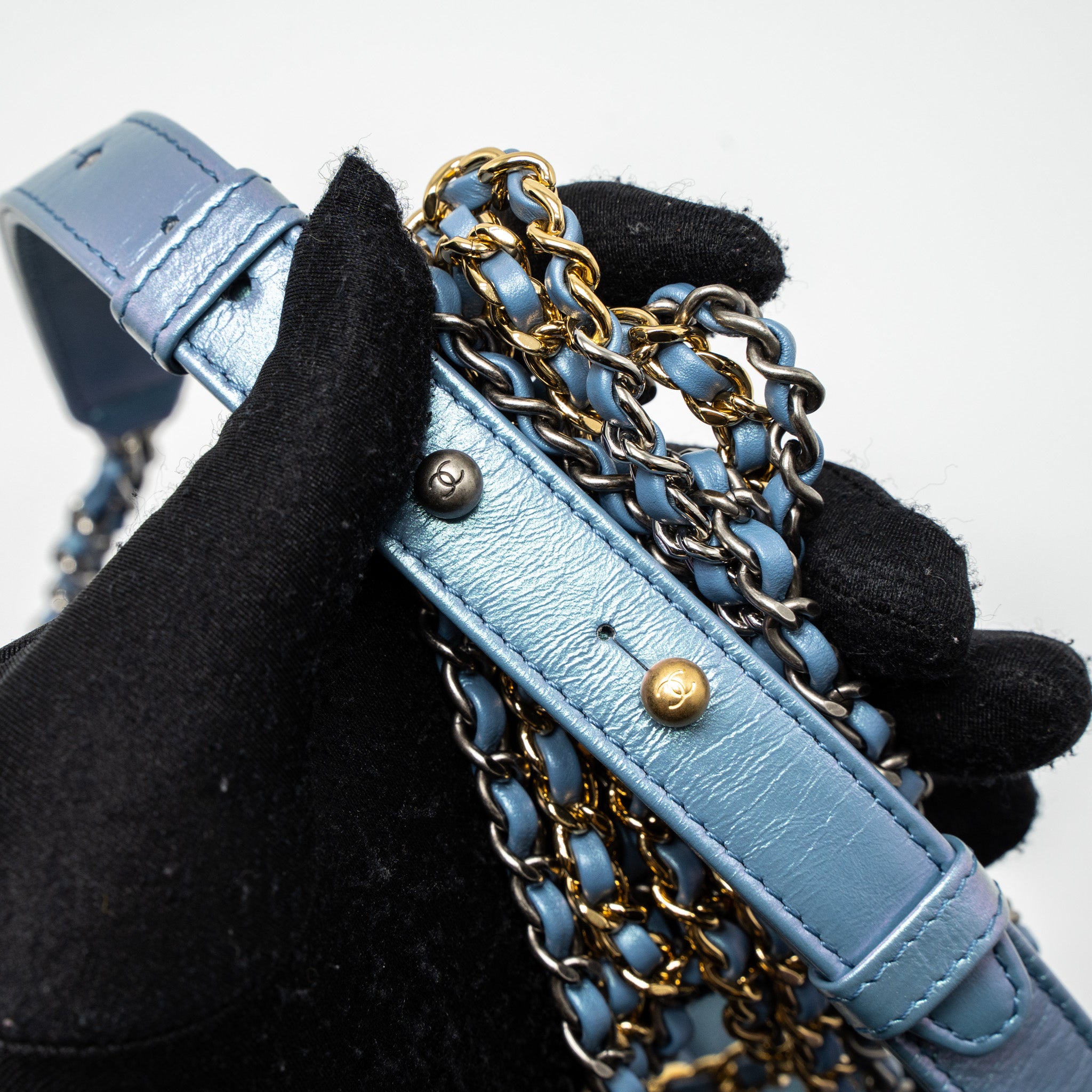 Chanel Small Gabrielle Hobo Bag Aged Calfskin Iridescent Blue Multicolour Hardware - Image 8