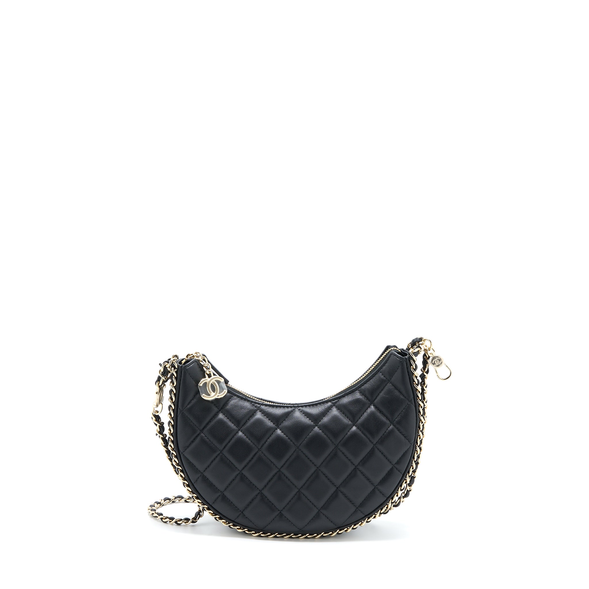 Chanel Small Moon Hobo Bag Lambskin Black LGHW (Microchip)