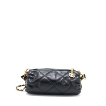 Chanel Mini Bowling Bag with Chain Lambskin Black Brushed GHW (Microchip)