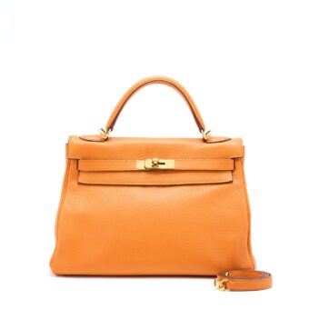 Hermes Kelly 32 Clemence 93 Orange GHW Stamp Square P