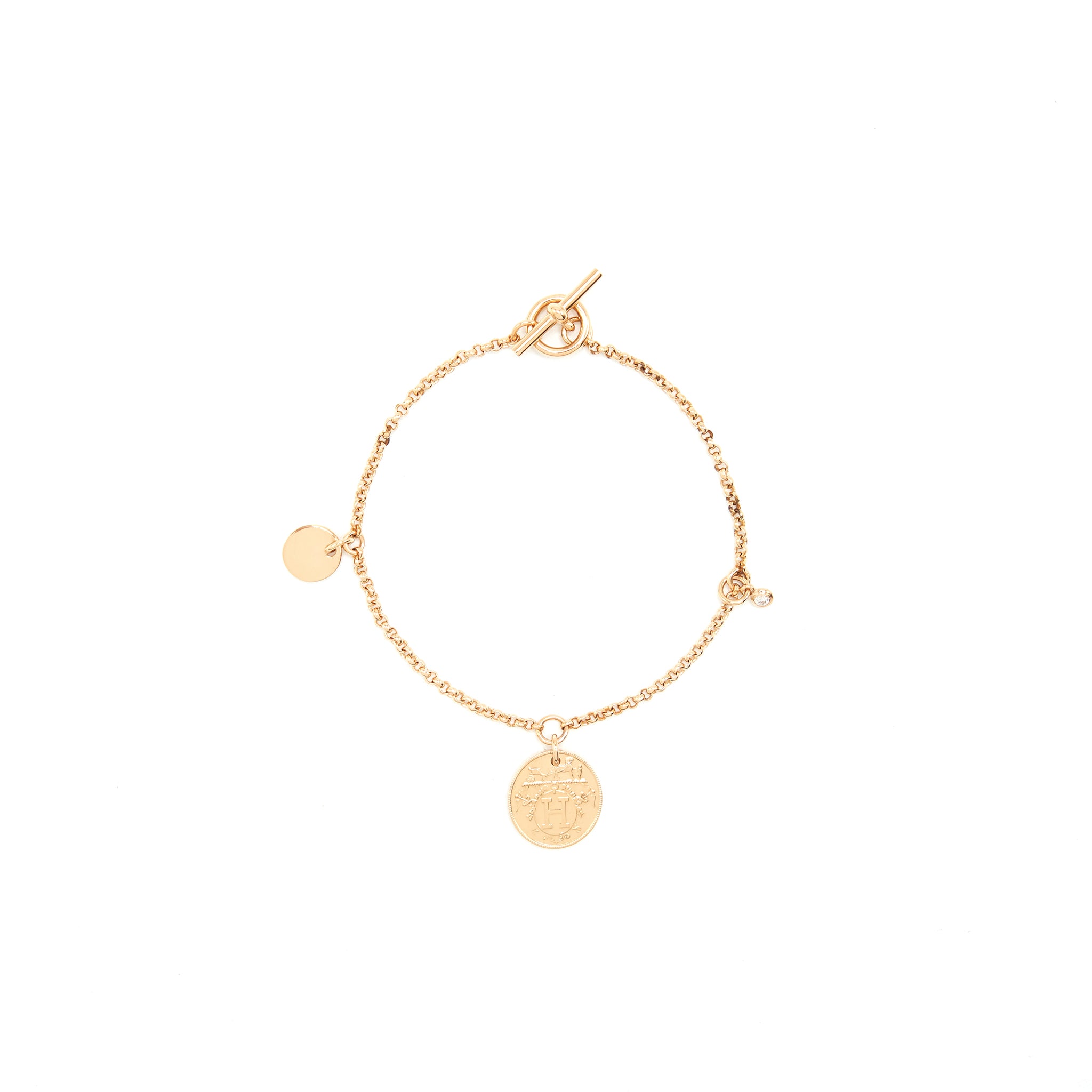 Hermes Size ST Ex-Libris Bracelet, Small Model Rose Gold with a dimond
