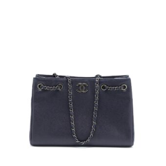 Chanel Tote Bag Caviar Navy Ruthenium Hardware