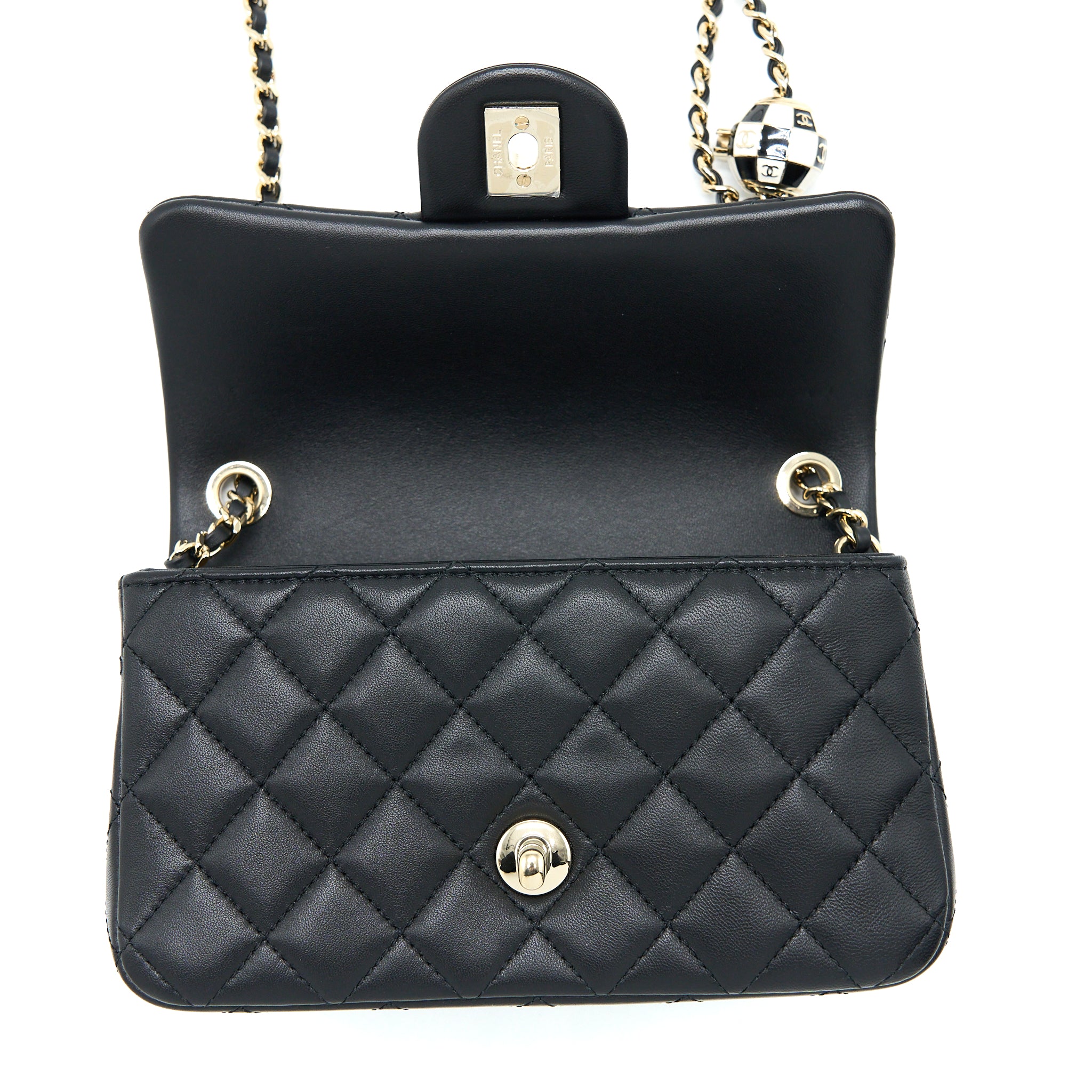 Chanel 23c Pearl Crush Mini Rectangular Lambskin Black LGHW (Microchip) - Image 12