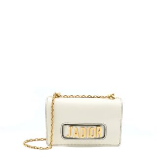 Dior Ja'Dior Flap Bag/ Clutch with Chain White GHW