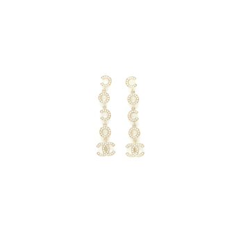 Chanel Coco Letter Drop Earrings Light Gold Tone