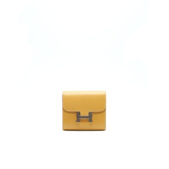 Hermes Constance Wallet Tadelakt Leather Paille Ficelle Lizard H Buckle SHW Stamp T