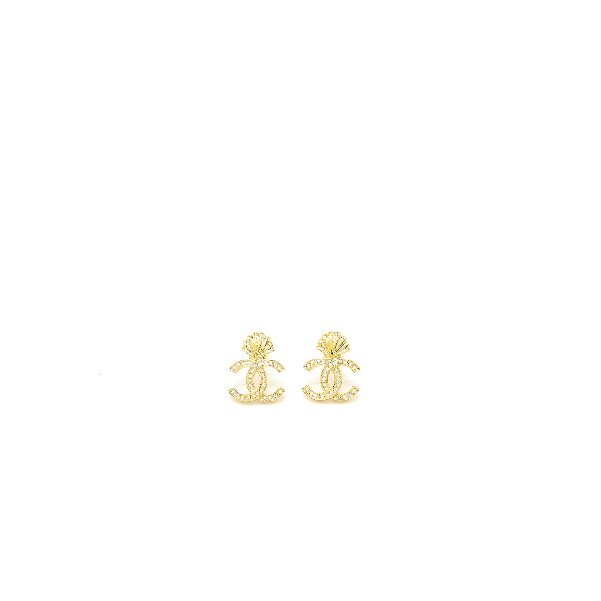 Chanel CC Logo/Shell Earrings with Multicolour Crystal Gold Tone