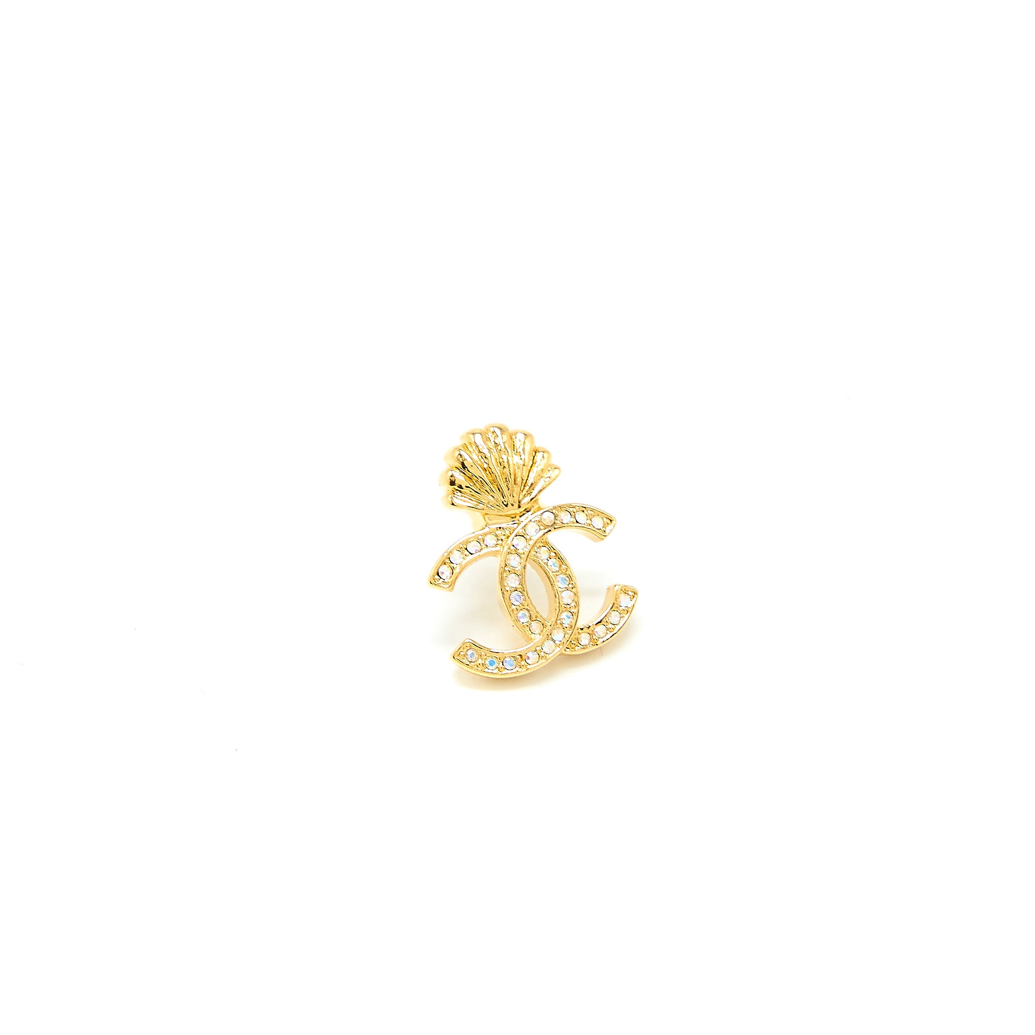 Chanel CC Logo/Shell Earrings with Multicolour Crystal Gold Tone - Image 2