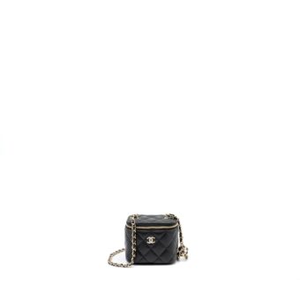 Chanel 23C Pearl Crush Mini Vanity with Chain Lambskin Black LGHW (Microchip)