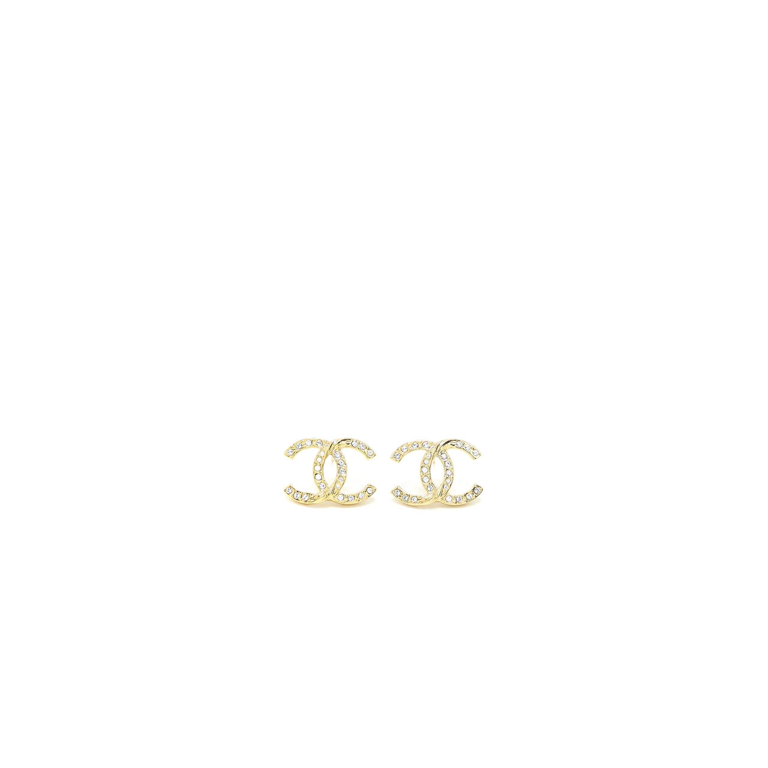 Chanel CC Logo Earrings Crystal Gold Tone