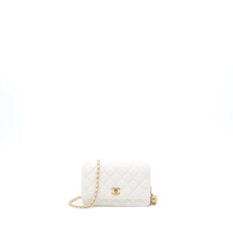 Chanel Pearl Crush Wallet on Chain Lambskin White GHW (Microchip)