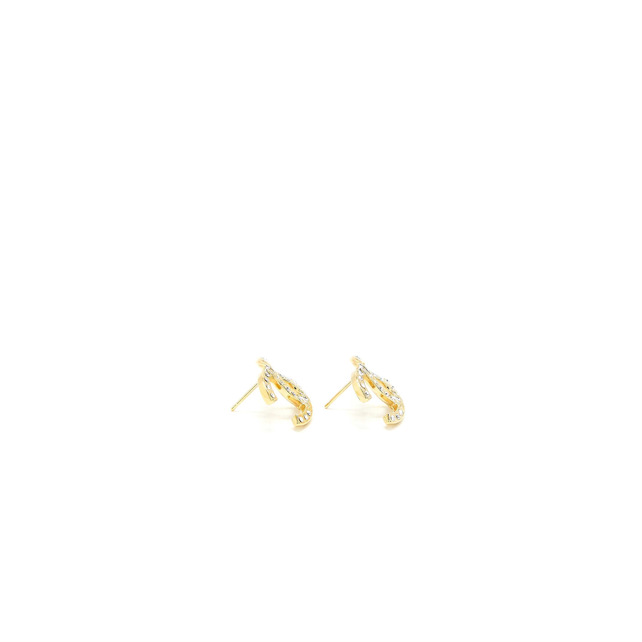 Chanel CC Logo Earrings Crystal Gold Tone - Image 3