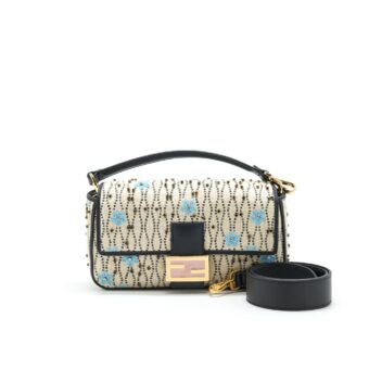 FENDI Baguette Iconic Medium White Raffia Bag Multicolor