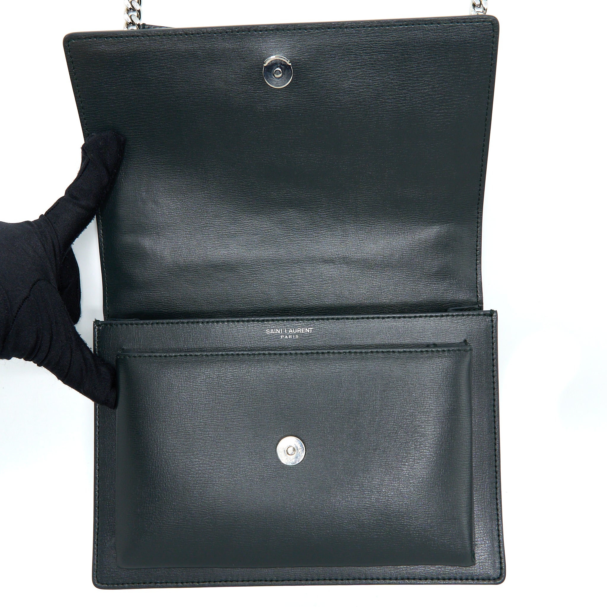 Saint Laurent Sunset Chain Bag Calfskin Dark Green SHW - Image 11