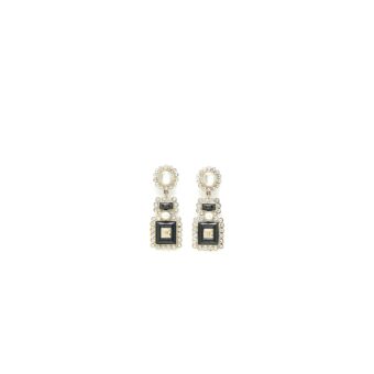 Chanel Perfume Bottle CC Logo Earrings Crystal/Pearl Black Light Gold Tone