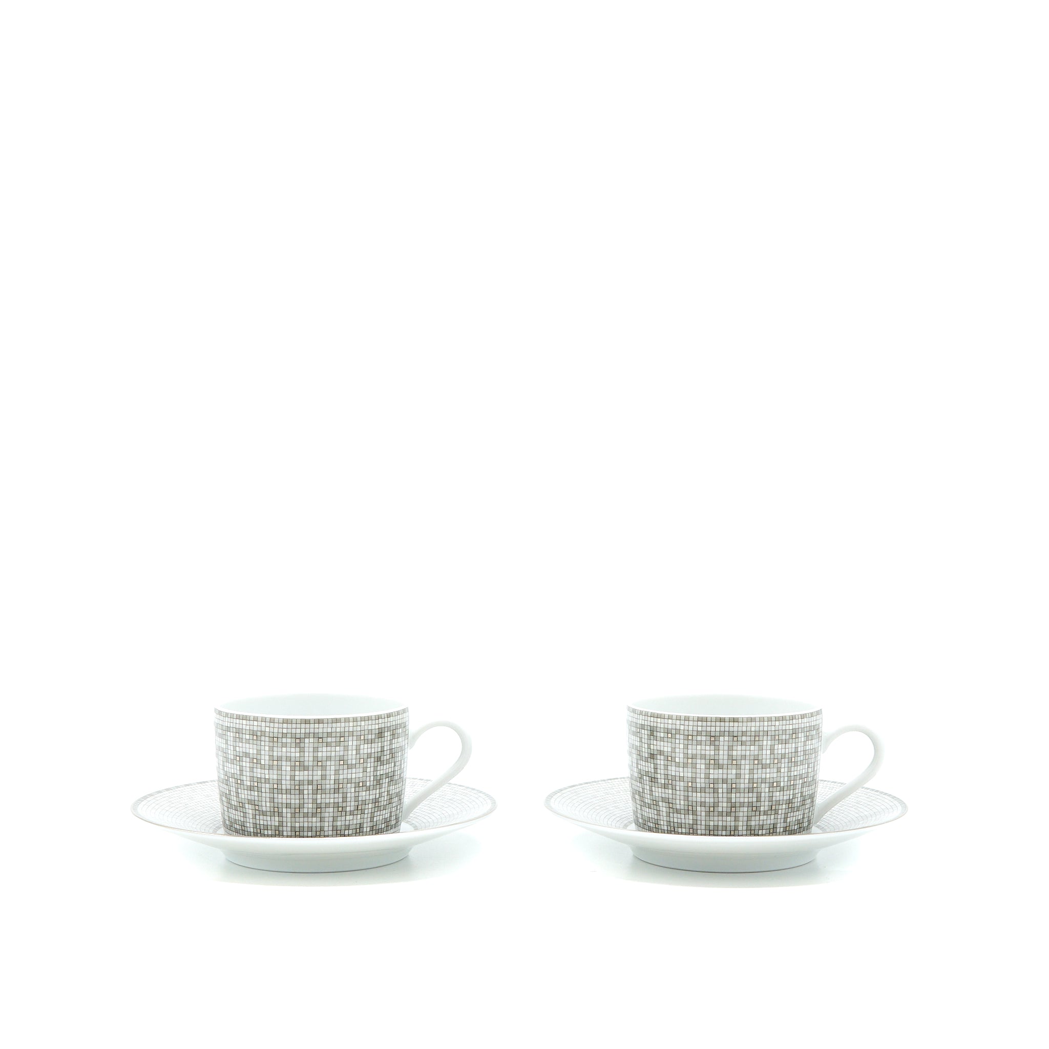Hermes Mosaique Au 24 Platinum Tea Cup and Saucer
