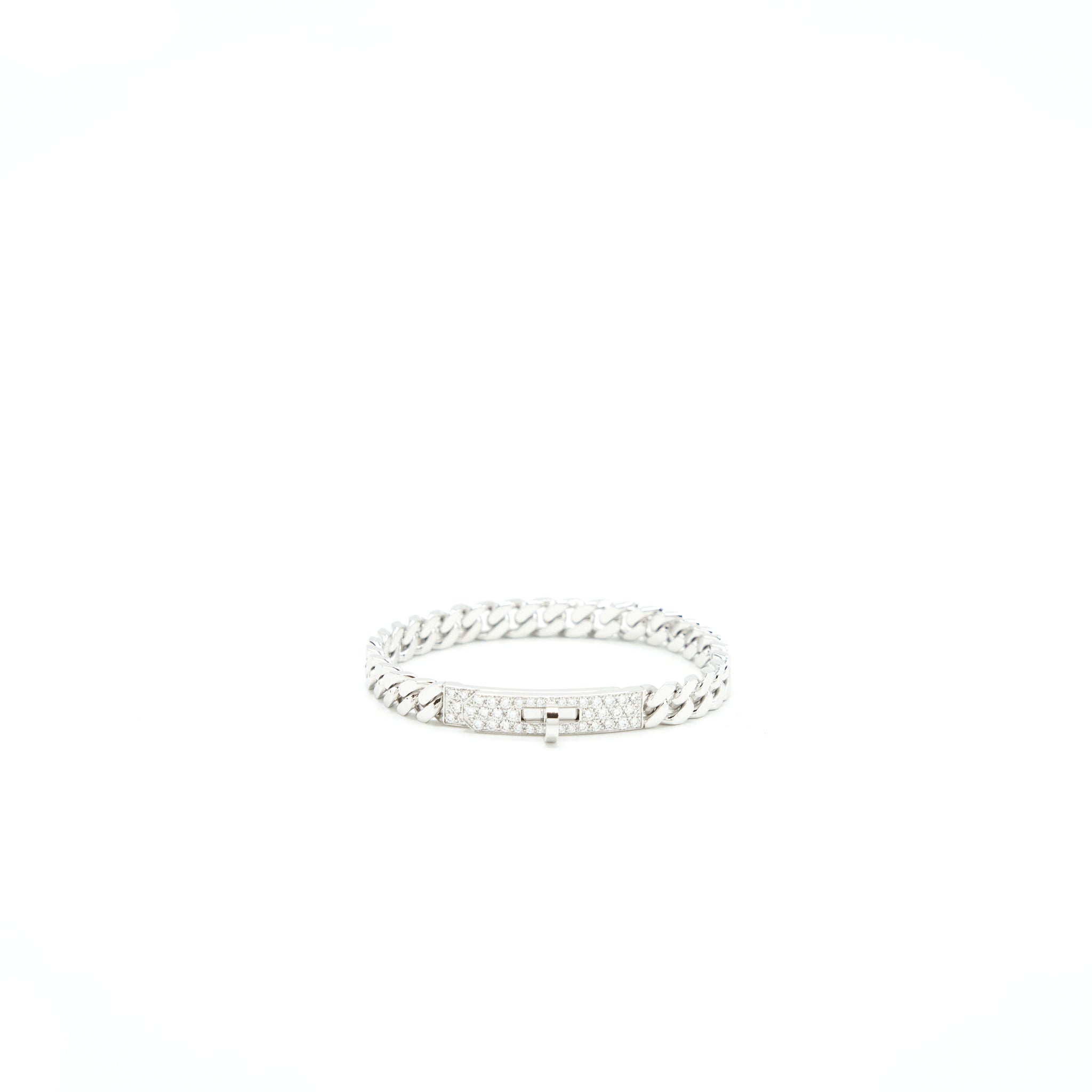 Hermes Size ST Kelly Gourmette Bracelet White Gold With Diamonds