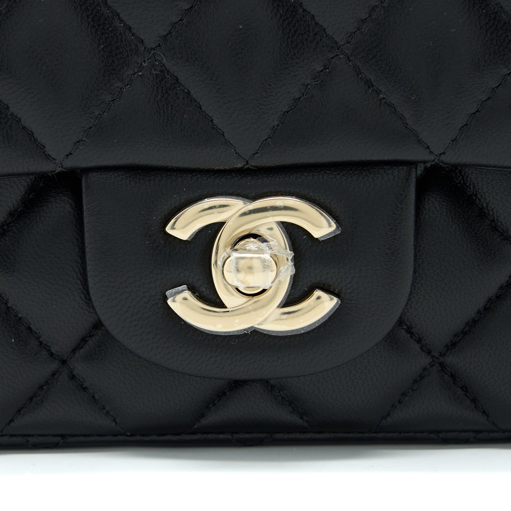 Chanel Mini Square Flap Bag Lambskin Black LGHW (Microchip) - Image 7