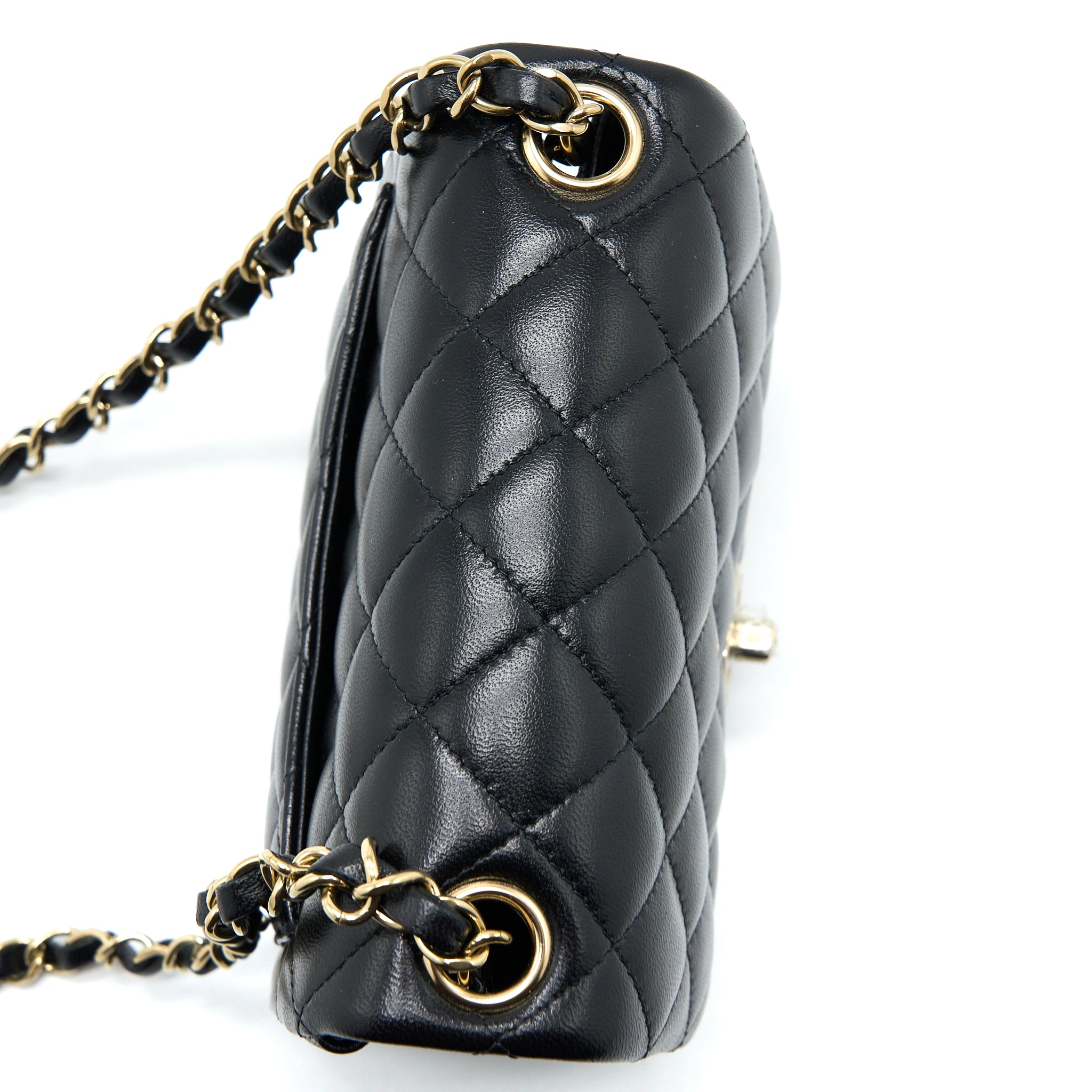 Chanel Mini Square Flap Bag Lambskin Black LGHW (Microchip) - Image 8