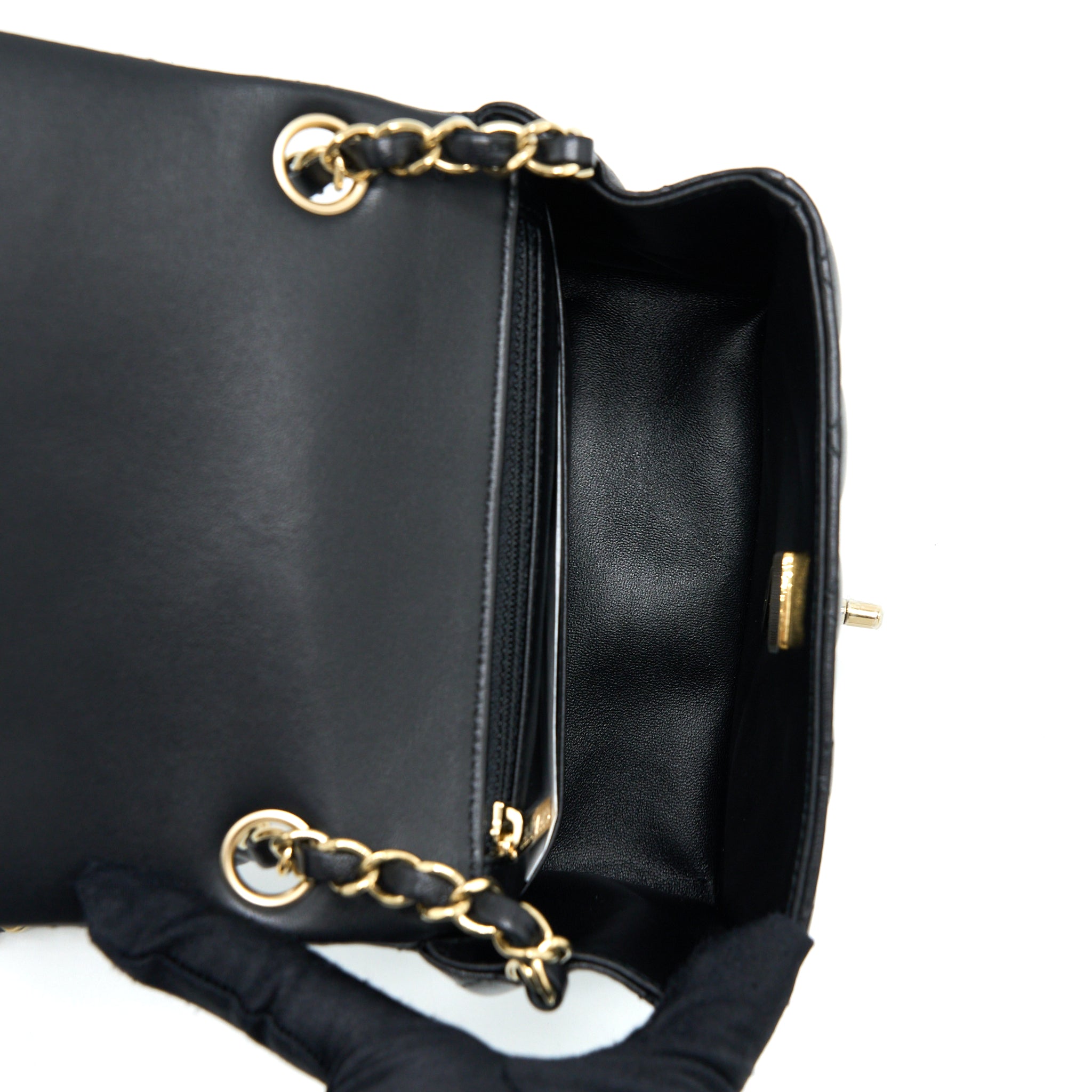 Chanel Mini Square Flap Bag Lambskin Black LGHW (Microchip) - Image 6