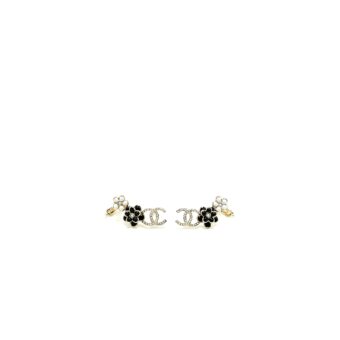 Chanel CC And Camellia Earrings Light Gold Tone