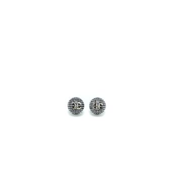 Chanel Round CC Crystal Earrings Black/ Silver