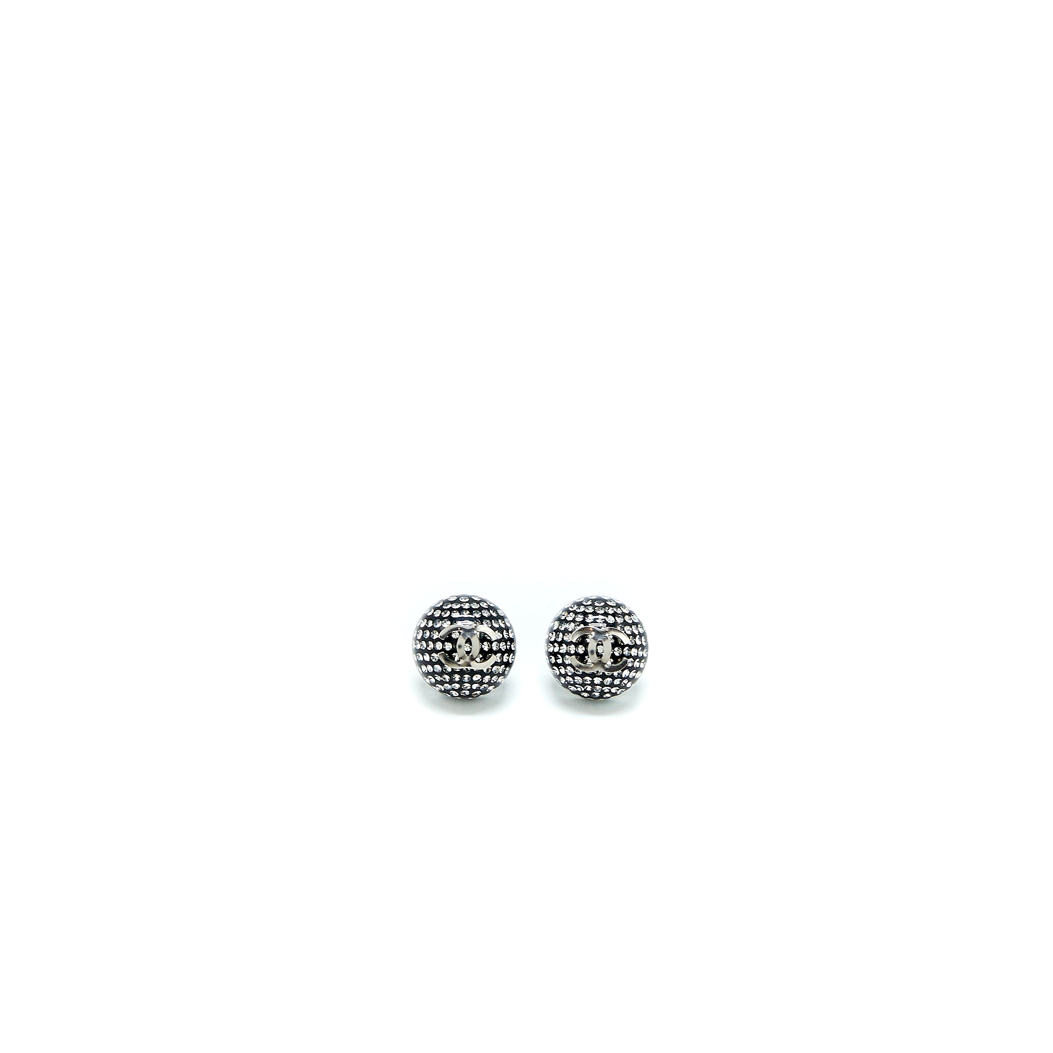 Chanel Round CC Crystal Earrings Black/ Silver
