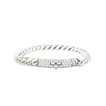 Hermes Size LG Kelly Gourmette Bracelet White Gold With Diamonds