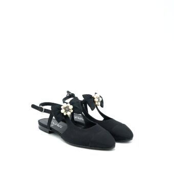 Chanel Size 39 Sling Back With Ribbon Design Black