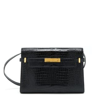 Saint Laurent/YSL Manhattan Shoulder Bag Shiny Croc-Embossed Black GHW