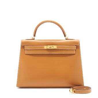 Hermes Vintage Kelly 32 Box Leather Natural Sable GHW Stamp Square D