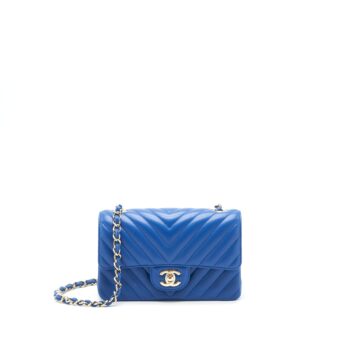 Chanel Mini Rectangular Flap Bag Chevron Lambskin Blue LGHW