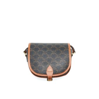 CELINE MEDIUM FOLCO BAG IN TRIOMPHE CANVAS AND CALFSKIN TAN