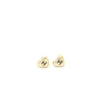 Chanel Small Heart Logo Earrings Light Gold Tone