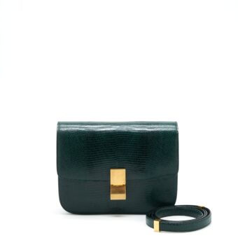 Celine Medium Classic Box Flap Bag Lizard Dark Green GHW