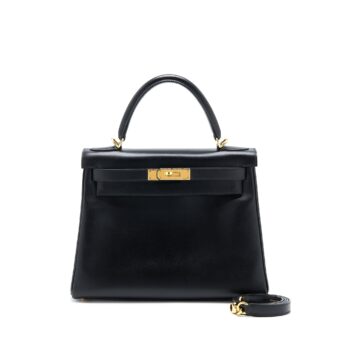 Hermes Vintage Kelly 28 Box Black GHW Stamp Square F